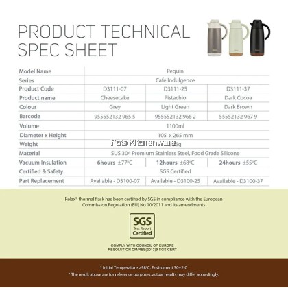 1100ml Relax Stainless Steel SUS304 Thermal Carafe Thermos Kettle Insulation Jug Tahan Panas 保温壶 - D3111M