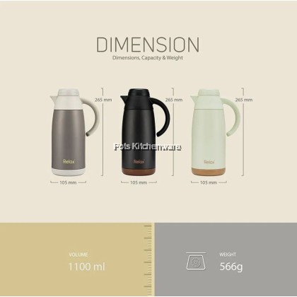 1100ml Relax Stainless Steel SUS304 Thermal Carafe Thermos Kettle Insulation Jug Tahan Panas 保温壶 - D3111M