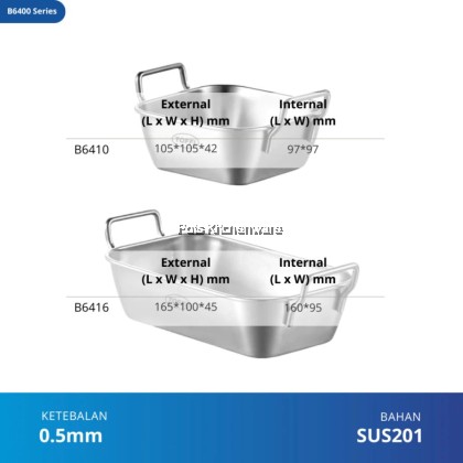 TOFFI Stainless Steel Kadai Sauce, Curry Rectangle & Square Bekas Kadai Kari不锈钢小方锅  -B6400M