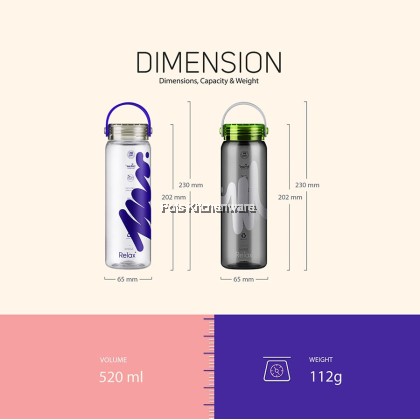 Relax Tritan BPA Free 520ML Water Bottle Botol Air 水壶水罐-D7152M