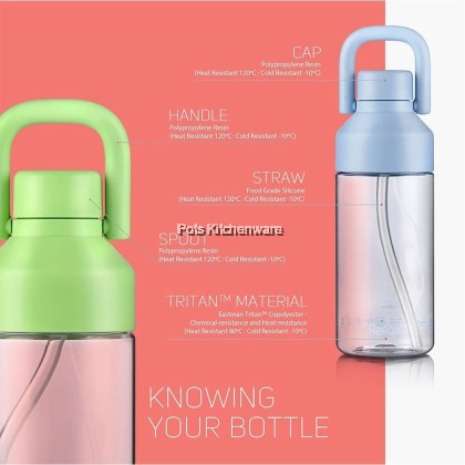 RELAX 1000ml Tritan BPA Free With Straw Drinking Colorful Water Bottle Botol Air 水壶 - PRL-D8010M