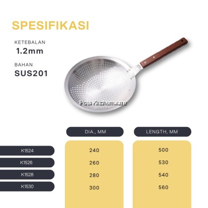 Stainless Steel Skimmer Cooking Strainer Long Handle Frying Skimmer Senduk Penapis Keluli Tahan Karat(24 - 30cm)不锈钢漏勺-S00-K1500M