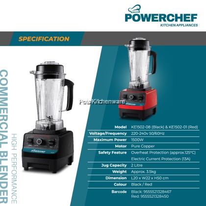 POWERCHEF 1500w Commercial Blender Mesin Pengisar Komersial 商用冰沙机J00-KE1502 POWERCHEF 1500w Commercial Blender Mesin Pengisar Komersial 商用冰沙机J00-KE1502
