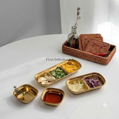 SUS304 Stainless Steel Premium Grade Gold Compartment Sauce Plate Saucer Sos Piring Kecil Pinggan 不锈钢油碟酱油辣椒碟子 - S00-B901000-16