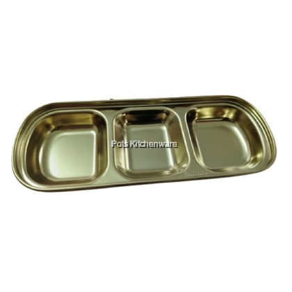 SUS304 Stainless Steel Premium Grade Gold Compartment Sauce Plate Saucer Sos Piring Kecil Pinggan 不锈钢油碟酱油辣椒碟子 - S00-B901000-16