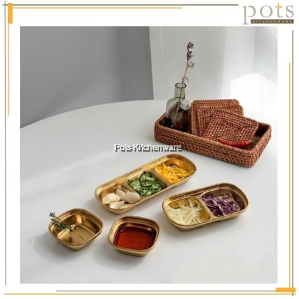 SUS304 Stainless Steel Premium Grade Gold Compartment Sauce Plate Saucer Sos Piring Kecil Pinggan 不锈钢油碟酱油辣椒碟子 - S00-B901000-16