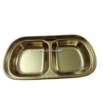 SUS304 Stainless Steel Premium Grade Gold Compartment Sauce Plate Saucer Sos Piring Kecil Pinggan 不锈钢油碟酱油辣椒碟子 - S00-B901000-16