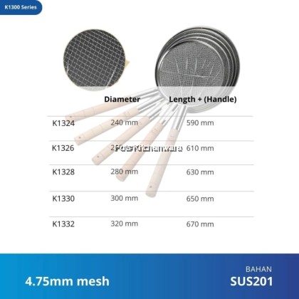 TOFFI Stainless Steel Coarse Mesh Strainer With Wooden Handle Penapis Keluli Tahan Karat 不锈钢粗网木柄漏勺-K1300