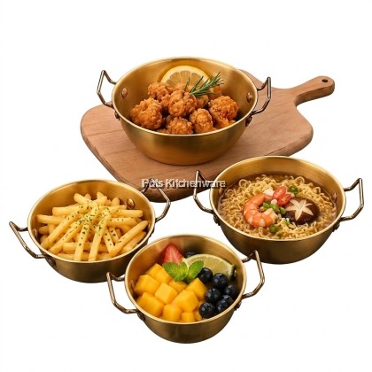 Korean Style Stainless Steel Gold Snack Bowl Double Handle | Mangkuk Emas Hidangan Dessert Buah | 韩式不锈钢金色小吃双耳碗 Korean Style Stainless Steel Gold Snack Bowl Double Handle | Mangkuk Emas Hidangan Dessert Buah | 韩式不锈钢金色小吃双耳碗