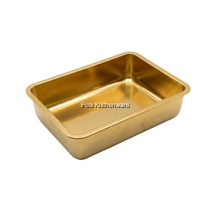Stainless Steel Gold Rectangular Square Plate for Barbecue Tray Kitchen Dining Table Plates Dulang Pelbagai Guna金色不锈钢长方形餐盘 S00-B901140