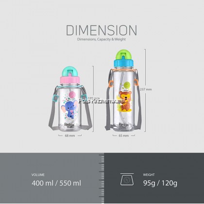 400ml Relax Tritan BPA Free Kids Straw Water Bottle 儿童吸管水瓶 Botol Air Kanak-Kanak - D7640