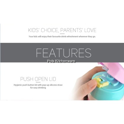 360ml Relax Stainless Steel 18.8 Kids Thermal Flask Water Bottle with Straw with Strap 儿童保温壶水壶 Air Botol Kanak Kanak Tahan Panas - D2636
