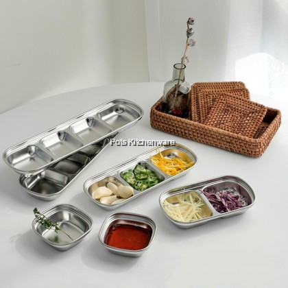 Toffi Compartment Stainless Steel Sauce Plate Saucer Sos Piring Kecil Pinggan 不锈钢油碟酱油辣椒碟子 - K4300