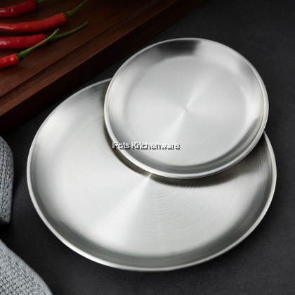 2pcs Toffi Stainless Steel Round Flat Plate Korean Style Pinggan Piring Kualiti 不锈钢圆形韩式盘子 - K7200