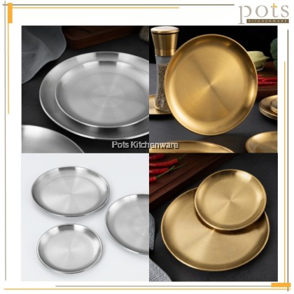 2pcs Toffi Stainless Steel Round Flat Plate Korean Style Pinggan Piring Kualiti 不锈钢圆形韩式盘子 - K7200