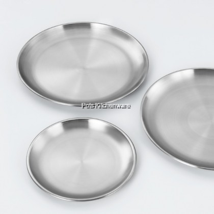 2pcs Toffi Stainless Steel Round Flat Plate Korean Style Pinggan Piring Kualiti 不锈钢圆形韩式盘子 - K7200