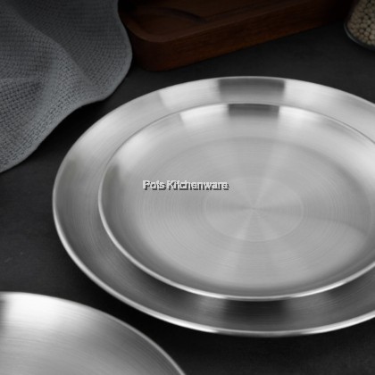 2pcs Toffi Stainless Steel Round Flat Plate Korean Style Pinggan Piring Kualiti 不锈钢圆形韩式盘子 - K7200