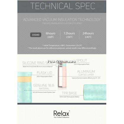 400ml Relax Stainless Steel 18.8 Thermal Vacuum Flask Insulated Bottle Tumbler Bottle Termos Air Panas 保溫瓶 - D5040