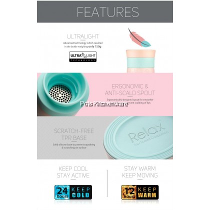 400ml Relax Stainless Steel 18.8 Thermal Vacuum Flask Insulated Bottle Tumbler Bottle Termos Air Panas 保溫瓶 - D5040