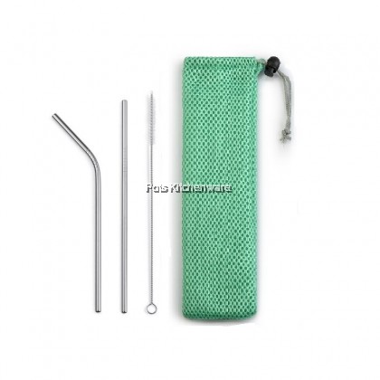 Relax 3pc Portable Reusable Washable Stainless Steel Drinking Straw and Brush with Bag 不锈钢吸管 - F0037