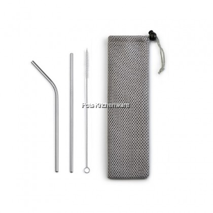 Relax 3pc Portable Reusable Washable Stainless Steel Drinking Straw and Brush with Bag 不锈钢吸管 - F0037