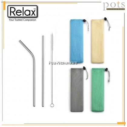 Relax 3pc Portable Reusable Washable Stainless Steel Drinking Straw and Brush with Bag 不锈钢吸管 - F0037