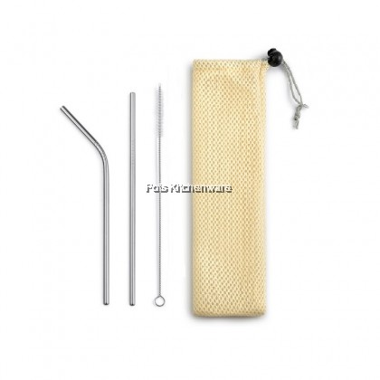 Relax 3pc Portable Reusable Washable Stainless Steel Drinking Straw and Brush with Bag 不锈钢吸管 - F0037