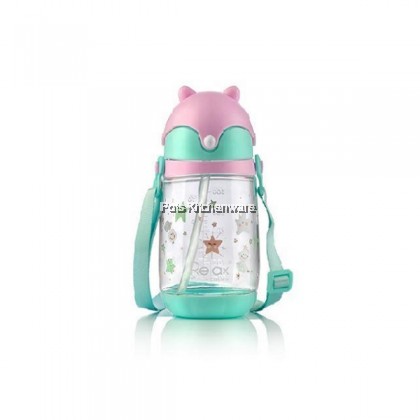 350ml Relax Tritan BPA Free Cute Cartoon Animal Moon Star Spaceship Kids Toddler Straw Water Bottle 儿童吸管水瓶 Botol Air Kanak-Kanak Comel Binatang - D7535