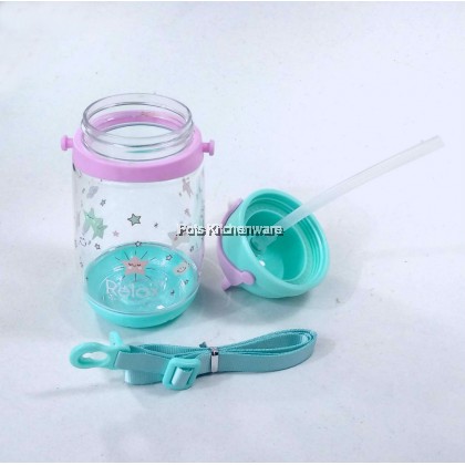 350ml Relax Tritan BPA Free Cute Cartoon Animal Moon Star Spaceship Kids Toddler Straw Water Bottle 儿童吸管水瓶 Botol Air Kanak-Kanak Comel Binatang - D7535