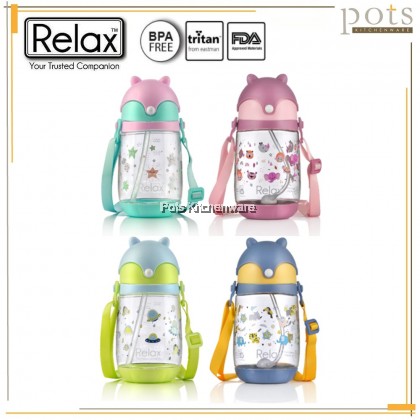 350ml Relax Tritan BPA Free Cute Cartoon Animal Moon Star Spaceship Kids Toddler Straw Water Bottle 儿童吸管水瓶 Botol Air Kanak-Kanak Comel Binatang - D7535