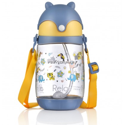 350ml Relax Tritan BPA Free Cute Cartoon Animal Moon Star Spaceship Kids Toddler Straw Water Bottle 儿童吸管水瓶 Botol Air Kanak-Kanak Comel Binatang - D7535