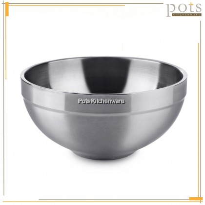 24cm Stainless Steel Double Layer Extra Thick Anti Scald Soup Mixing Salad Bowl Mangkuk Besar Besi 不锈钢大汤碗 - K6024