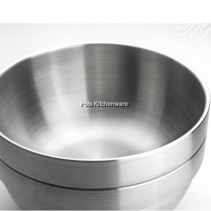 24cm Stainless Steel Double Layer Extra Thick Anti Scald Soup Mixing Salad Bowl Mangkuk Besar Besi 不锈钢大汤碗 - K6024