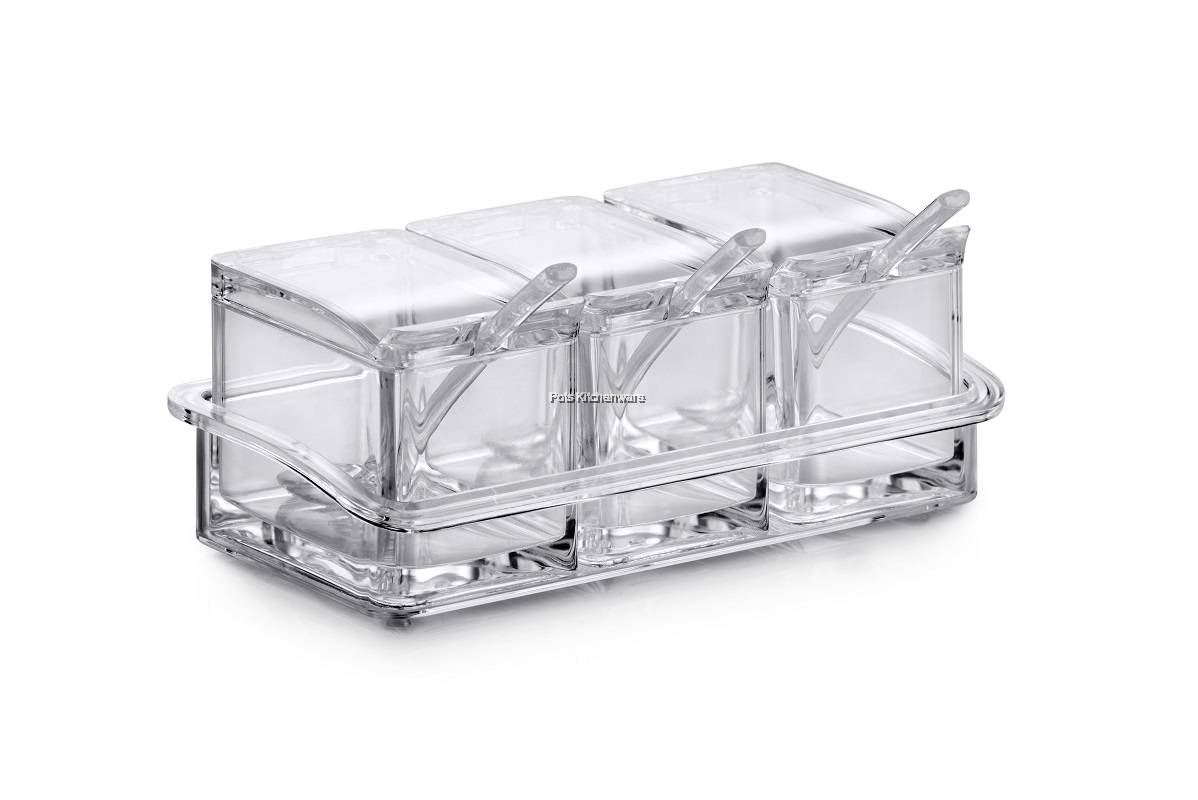 Acrylic Transparent Clear PS 3 Compartment Condiment Sauce Pepper Chili ...