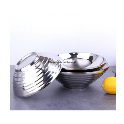 Toffi Stainless Steel Double Layer Anti-Scald Soup Bowl Mangkuk Besi Sup Mee不锈钢防烫汤碗拉面碗 - K6100