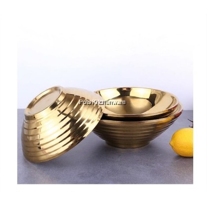 Gold Stainless Steel Double Layer Anti-Scald Soup Bowl Mangkuk Besi Sup Mee不锈钢防烫汤碗拉面碗 -S00-B901110M