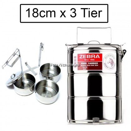 100% Original Zebra Thailand 泰国斑马牌 Classic Stainless Steel SUS304 Multi-Level Tiffin Food Carrier Lunchbox Bekas Makanan Lauk Dapur - Z150100