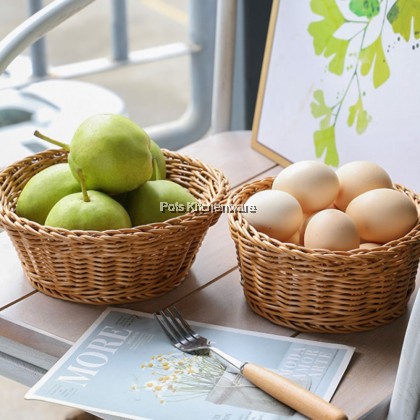 Polyrattan Large Size Rattan Storage Baskets Serving Basket Fruit Egg Bread Basket Snack Tray - A13435
