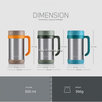 Relax 500ml Keep Warm Stainless Steel 18.8/SUS304 Thermal Office Mug Thermos Cup Cawan Termos Tahan Panas 保温杯 - D1144