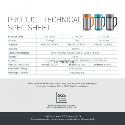 Relax 500ml Keep Warm Stainless Steel 18.8/SUS304 Thermal Office Mug Thermos Cup Cawan Termos Tahan Panas 保温杯 - D1144