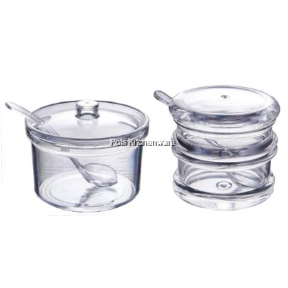 Acrylic Transparent Clear PS Condiment Sauce Pepper Chili Storage Container with Spoon Bekas Rempah 透明调味料容器 - B3522M