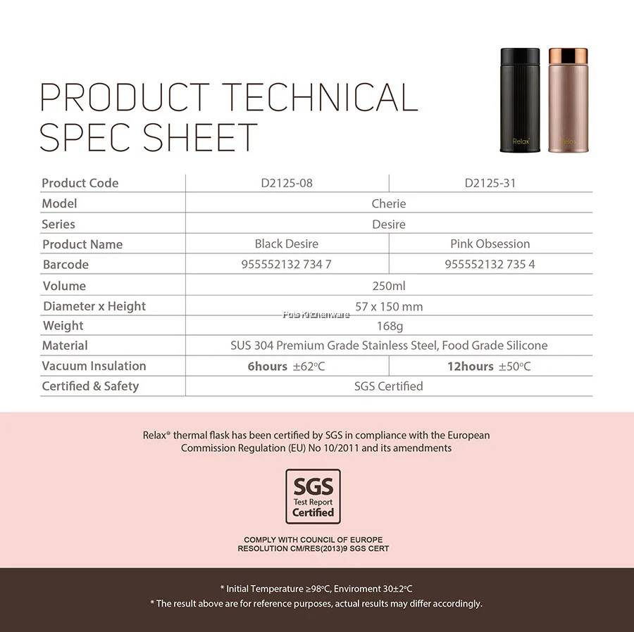 Relax 250ml Stainless Steel 18.8 Thermal Flask Thermos Bottle