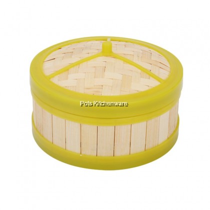 Bamboo Dim Sum Steaming Basket Cage Cover with Yellow Plastic Edge Bakul Dim Sum 点心蒸笼点心篮子 - BB349M