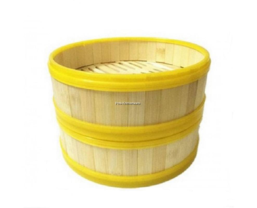 Dim Sum Container Poly Bamboo Dim Sum Steaming Basket Cage Cover with Yellow Plastic Edge ...