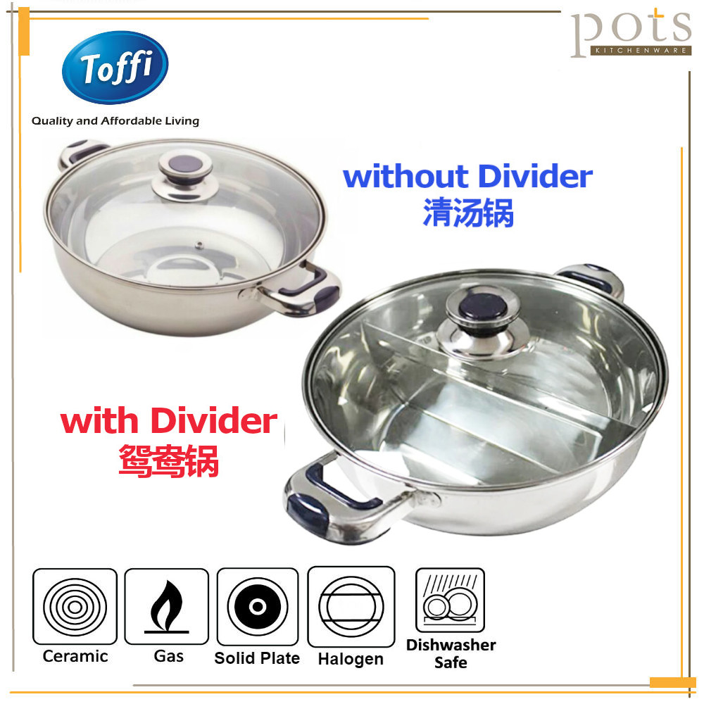 Toffi Stainless Steel 2 in 1 Induction Steamboat Pot Shabu Hot Pot