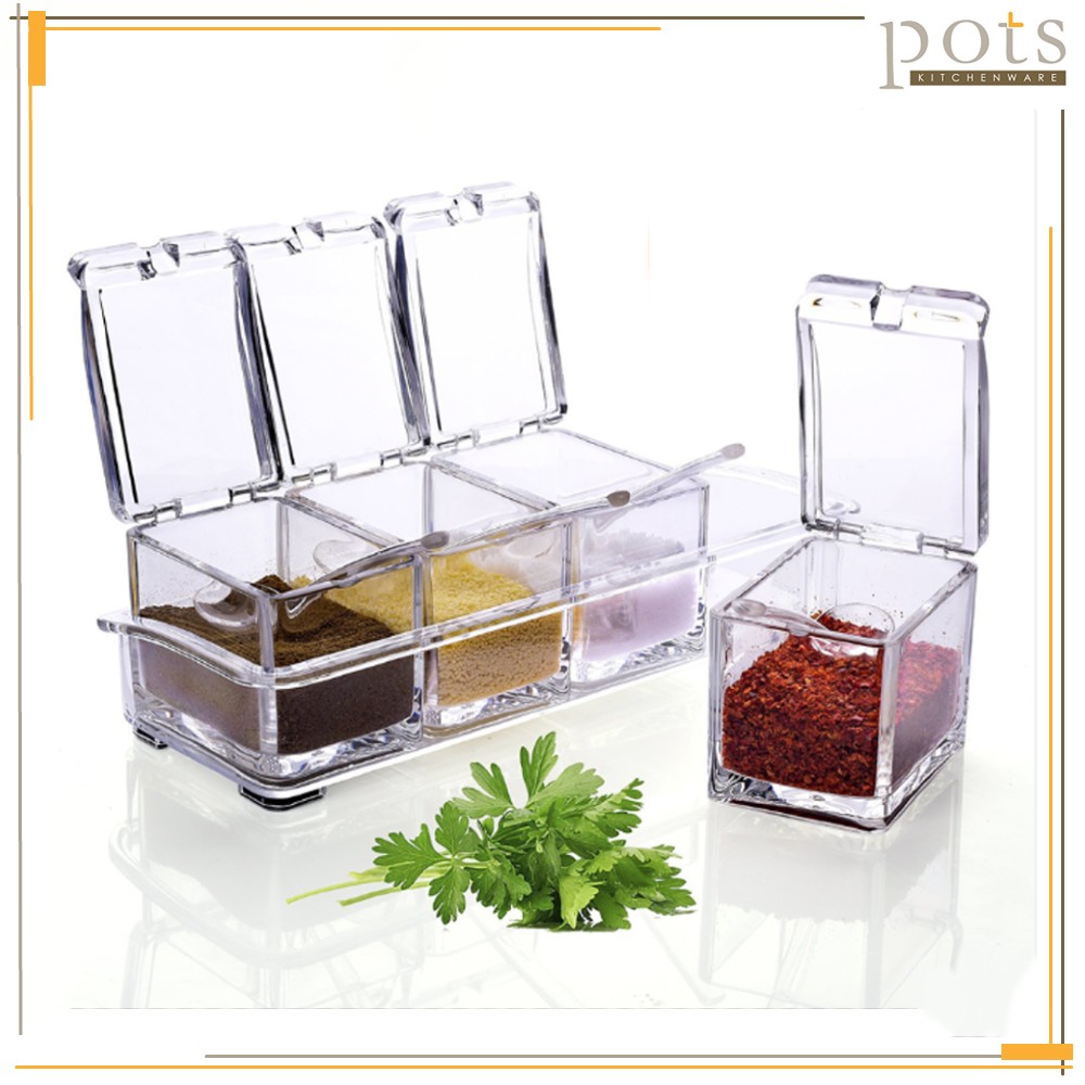 Platic Table Condiments Acrylic Transparent Clear PS 3 Compartment Condiment Sauce Pepper Chili ...